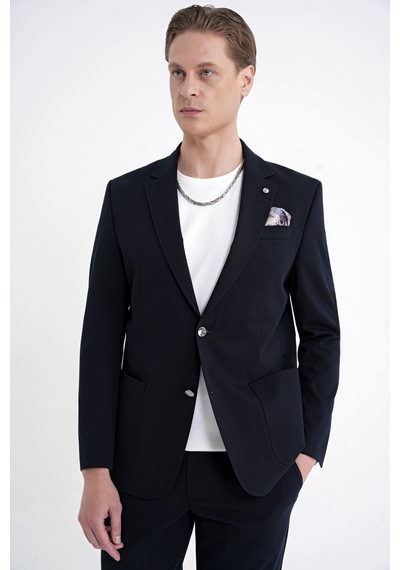 Comfort Fit Çift Yırtmaç Torba Cep Metal Düğmeli Lacivert Blazer Ceket C 734