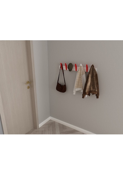 Hepsi3boyutlu Modern Duvar & Kapı Kanca Askılık - 7 Adet Kırmızı Kanca Askılık - Model No : 4 Kırmızı