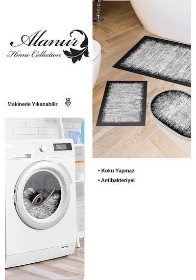 Dekoreko Kaymaz Taban Djt 3 Lü Banyo Paspas Takımı Star Pamuk Karışık Modern 1342 Siyah