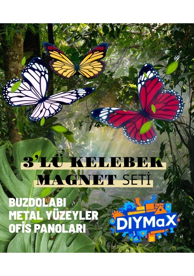 Kelebek Buzdolabı Magneti 3 Lü Set Dekoratif Renkli Kelebek Mıknatıslı Buzdolabı Süsü 3