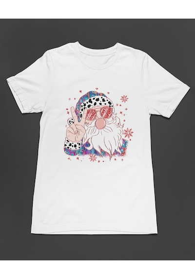 Bumeta Yılbaşı Cool Santa Christmas Unisex Tişört T-shirt Beyaz