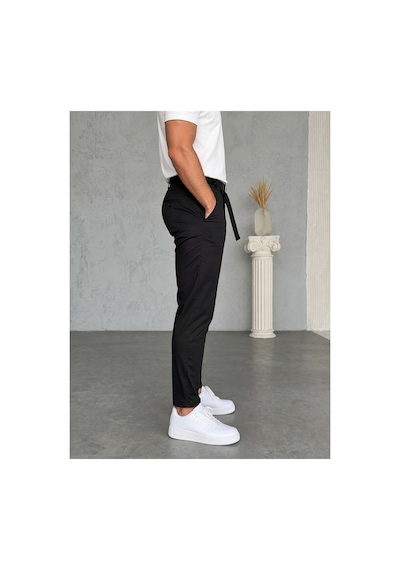 Genel Markalar Erkek Siyah Jogger Pantolon Regular Fit Düz Paça Cepli Günlük Rahat Kesim