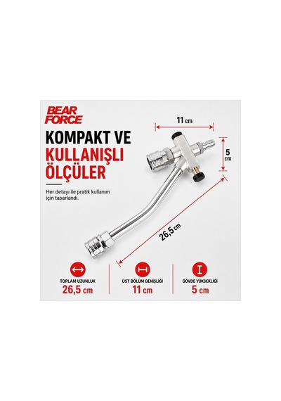 Robeve Bear Force Kısa Basınçlı Yıkama Tabancası Çiftleme Başlığı 1/4 Quick Plug Hızlı Bağlantı Köpük Aparatı Ve Durulama Geçiş Vanası Paslanmaz Çelik 220 Bar / 3200 Psı Basınç Dayanımı