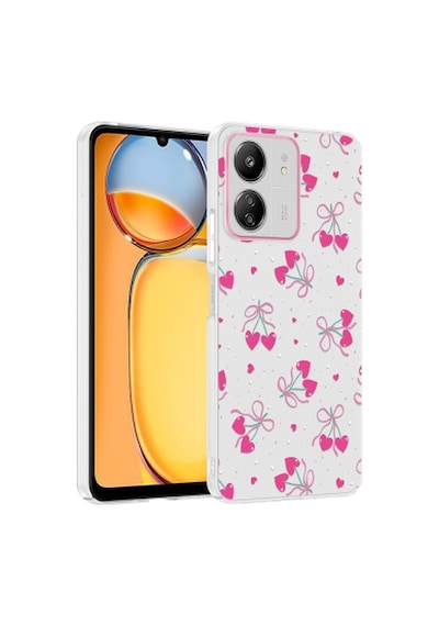 Xiaomi Poco C65 Kılıf Kamera Korumalı Desenli Zore Klip Kapak Xiaomi Poco C65, Cep Telefonu Kılıfları Zore - Kalpli Kiraz