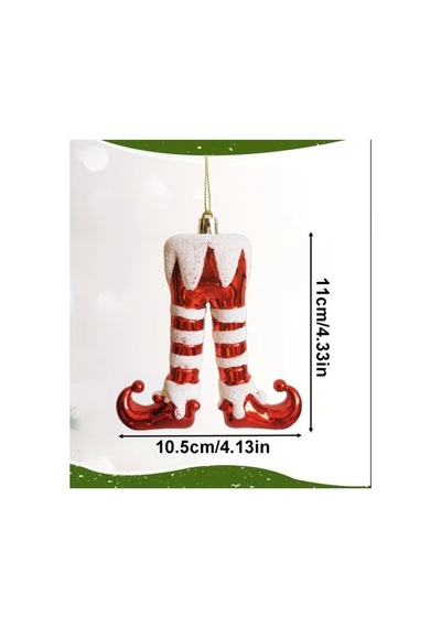 Elf Bacağı Figürlü Yılbaşı Ağaç Süsü 4'lü Set Kırmızı Beyaz Çizgili Asma Süsler 11 Cm Diğer