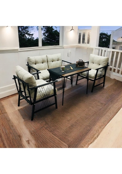 Lüx Bahçe Balkon Mobilyası , Koltuk Takımı , Cafe 2-1-1 Masalı Takım Bej