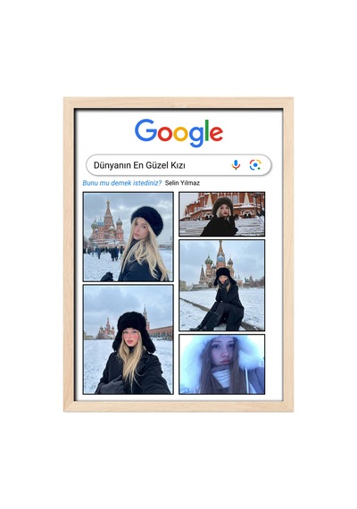 Google Arama Konseptli Kişiye Özel Poster Dünyanın En Güzel Kızı Tasarımı Çerçeveli Poster Tablo Ahşap 01