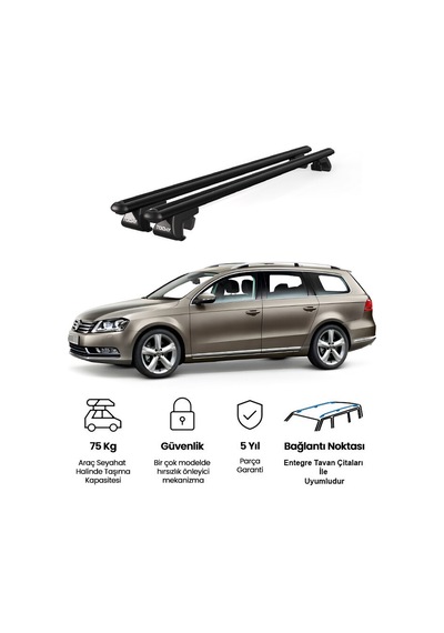 Volkswagen Passat B7 Sw 2010-2015 Uyumlu Siyah Ara Atkı Port Bagaj Tavan Barı