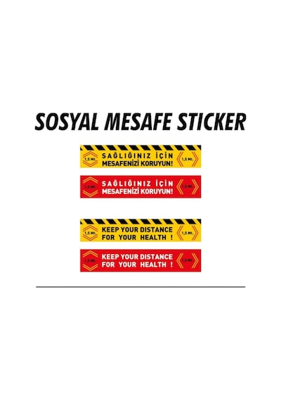 Sosyal Mesafe Uyarı Sticker - Yapışkan Etiket Türkçe - Ingilizce 4 Adet Diğer