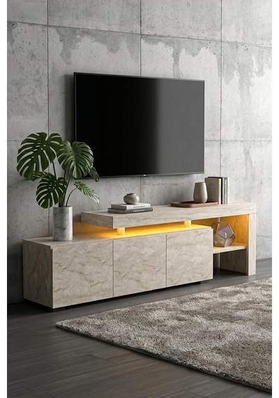 Luma Led Işıklı Tv Ünitesi 160 Cm - Modern Tv Sehpası Krem