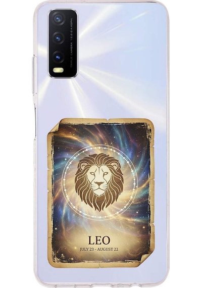 Vivo Y20s İle Uyumlu Burç Kartları Aslan Tasarımlı Şeffaf Silikon Kılıf Şeffaf