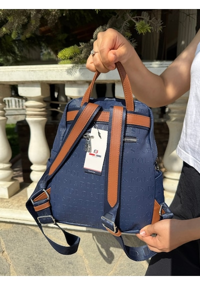 Just Polo Kadın Lacivert Taba 9 Gözlü Büyük Boy Sırt Çantası Lacivert - Taba