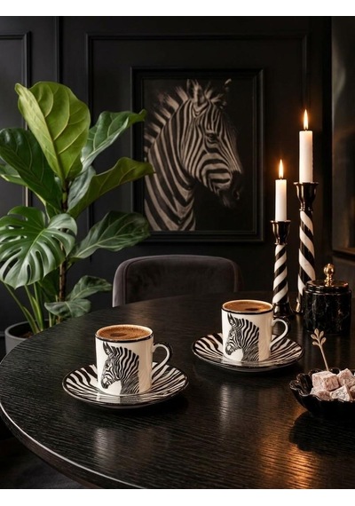 2 Kişilik Porselen Zebra Kahve Fincanı Takımı-8067 Turuncu