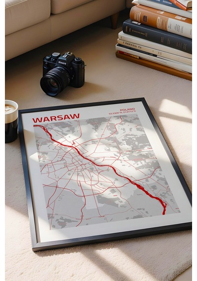 Varşova Polonya Warsaw - Poland Haritası Çerçeveli Tablo Lüks Salon Ofis Duvar Dekorasyon Tablo