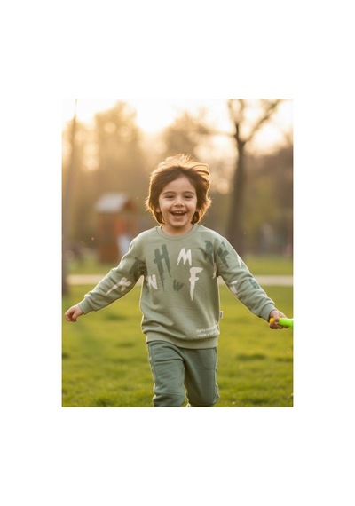 Zekids Erkek Çocuk Pamuklu Baskılı Eşofman Takım-16324 Yeşil