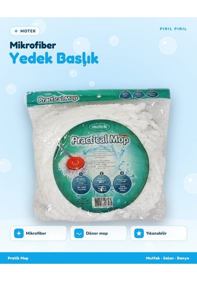 Motek Pratik Mop Mikrofiber Yedek Başlık Döner Mop Uyumlu