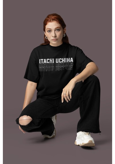 Sevbano Naruto Shippuden Itachi Uchiha Sırt Baskılı Unisex Oversize Anime Siyah