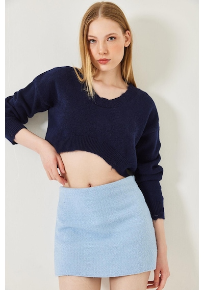 Shade Kadın Crop Triko Kazak 20246925 - Lacivert