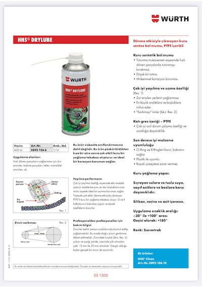 Würth Hhs Drylube Kuru Motor & Bisiklet Zincir Yağı 400ml Beyaz