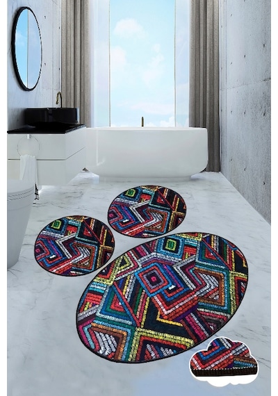 Maglie Djt 3 Lü Set Banyo Halısı Paspas Klozet Takımı Çok Renkli