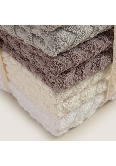 Chakra Cotton Zıgzag %100 Pamuk 8'li Yüz Havlusu Seti 50x80 CM Standart Gril/lila/beyaz
