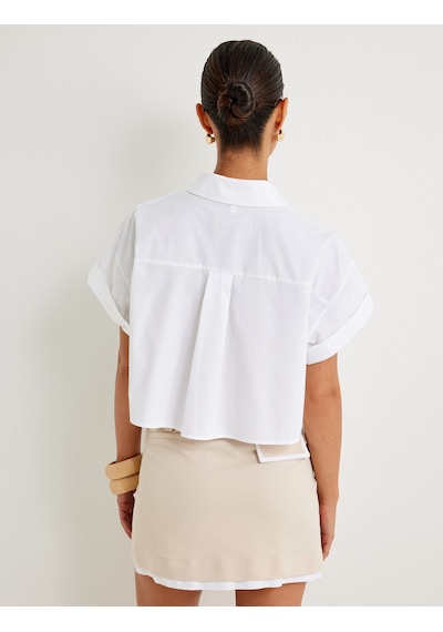 Koton Crop Gömlek Kısa Kollu Cep Detaylı Beyaz 4sak60177ew