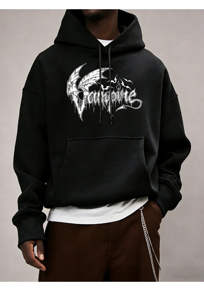 Startmore Startmorevampir Yarasa Kanatları Desen Erkekler Temel Tüm Maç Hoody Gevşek Polar Elbise Rahat Cep Kaza Siyah
