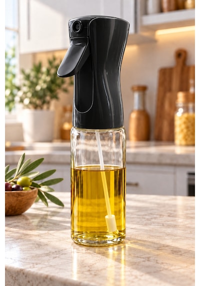 Olea 220 Ml Cam Sprey Yağlık Tetikli Zeytinyağı Püskürtücü Siyah