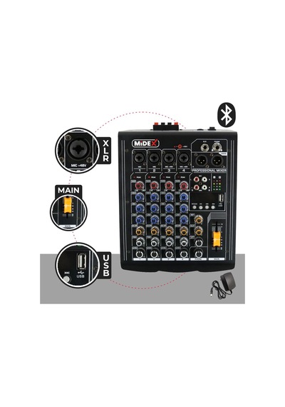 Midex MP-400 Amfili Power Mikser 2x200 WATT 4 Kanal (Bluetooth US Efekt Kayıt)