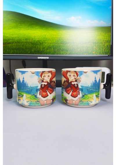 Klee Genshin İmpact Baskılı Seramik Lüks Kupa 1 Adet T Şeklinde Özel Siyah Kulp Dalga Kulp V2t Çok Renkli