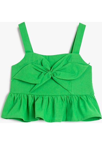 Koton Bluz Askılı Kalp Yaka Fiyonk Detaylı Pamuklu Yeşil 3skg60135aw 3SKG60135AW814 Yeşil