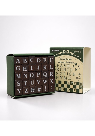 Ahşap Harf Scrapbook Mühür Seti 1set 30 Mühür Genel