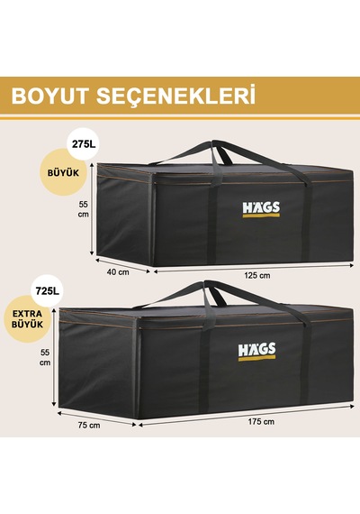 Haegs Bahçe Mobilya Minderi Saklama Çantası Hurç, Organizer, Düzenleyici Depolama Hurcu 275 Lt Siyah