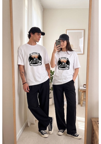 Black Nova Oversize Baskılı Unisex %100 Pamuk T-shirt Twilight Cruiser Beyaz