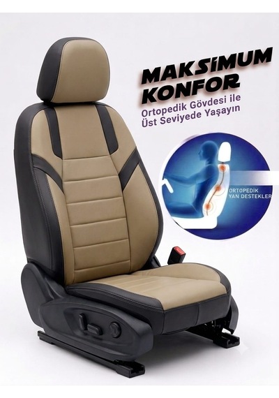Monza Bej Siyah Serisi Üniversal Oto Koltuk Kılıfı Ön Arka Koltuk Tam Set