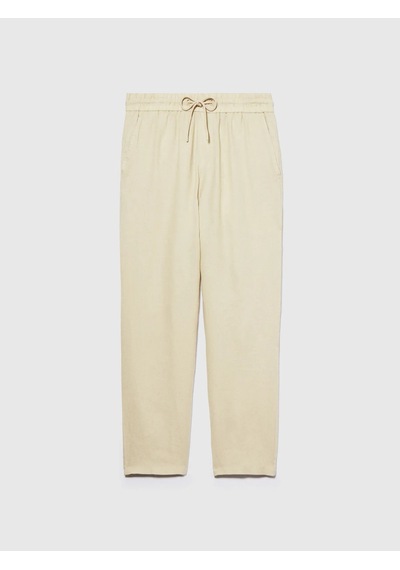 %100 Keten Beli Büzgülü İpli Slim Fit Pantolon Erkek Bej Pantolon - 325p4aghsf043 Bej