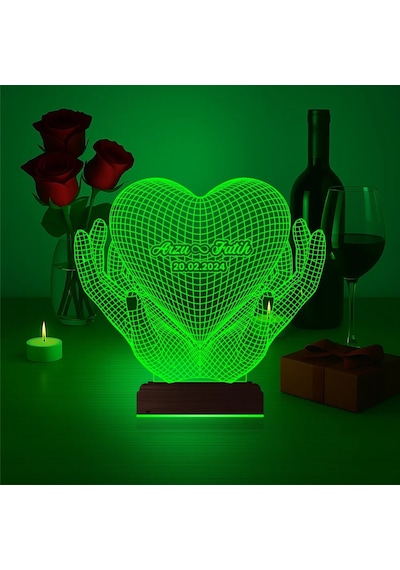 Luvivia Kalp Sevgiliye Hediye Kişiye Özel 3d Lamba - Masa Gece Lambası V36