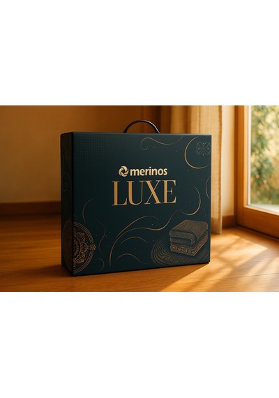 Merinos Luxe 3 Parça Çift Kişilik Yatak Örtüsü Seti Kutulu 230x250 Çizgili Pudra Pudra