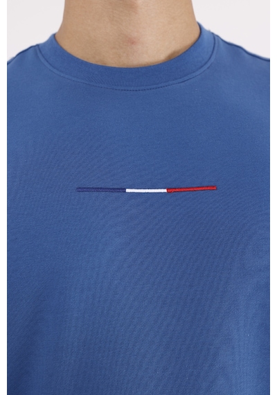 Rowinger Minimal Göğüs İşlemeli Rahat Kalıp Esnek Manşetli Mevsimlik Bisiklet Yaka Sweatshirt İndigo