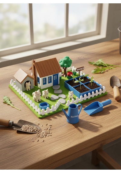 Kutpia Mini Bahçe Çocuk Oyun Ve Eğitim Seti 25x19cm - Sevimli Köpekler Mavi