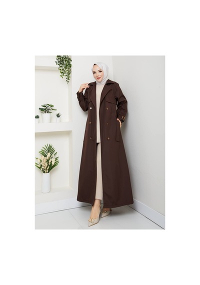 Miss Meliss Trençkot Kuruvaze Yaka Kemerlı Tam Boy Tessettür Pardesu Kahverengi Kahverengi Miss Meliss Trençkot Kuruvaze Yaka Kemerlı Tam Boy Tessettür Pardesu Kahverengi Kahverengi