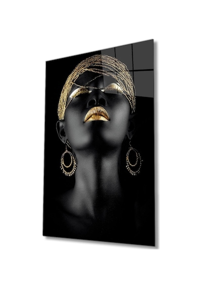 Miyrem Glasses Collection -a1^ Altın Saç Dudak Ve Göz Makyajlı Afrikalı Kadın Cam Tablo