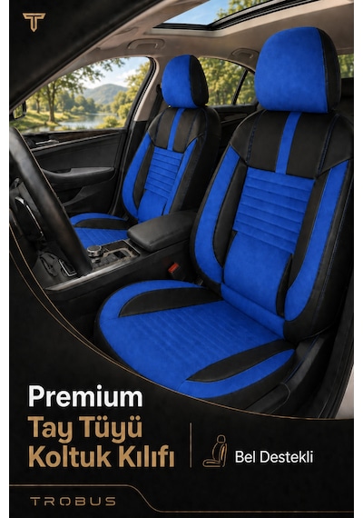 Renault Megane E-tech 2022+ Uyumlu Apex Serisi Tay Tüyü Bel Destekli Mavi Siyah Koltuk Kılıfı
