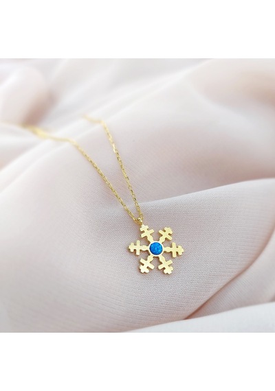 Vaoov 925 Ayar Gümüş Opal Taşlı Gold Kar Tanesi Kolye