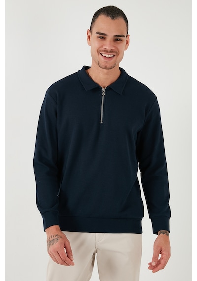 Buratti Pamuklu Regular Fit Yarım Fermuarlı Polo Yaka Erkek Sweat 5905805 Indigo Buratti Pamuklu Regular Fit Yarım Fermuarlı Polo Yaka Erkek Sweat 5905805 Indigo