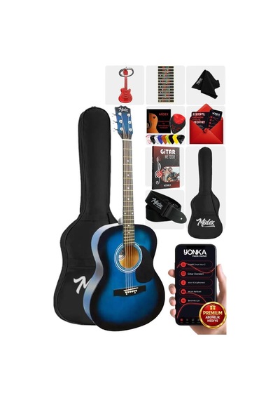 Midex Rg-530bl Kaliteli Mavi 40 İnç Akustik Gitar Seti 4/4 Yetişkin