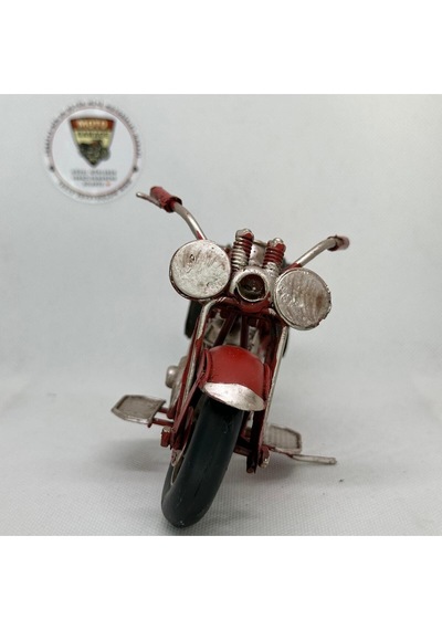 El Yapımı Kırmızı Yan Çantalı Cruiser Metal Motosiklet Biblosu Retro Figür & Dekoratif Obje