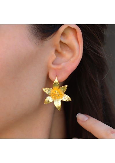 Menekşe Çiçeği Gold Gümüş Küpe Gümüş