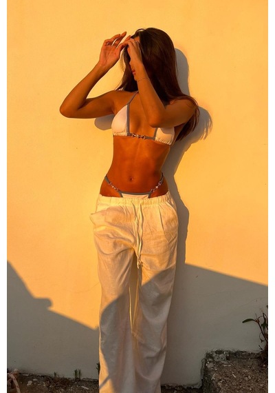 Madmext Beyaz Beli Büzgülü Wide Leg Kumaş Pantolon Mg1950-beyaz Beyaz