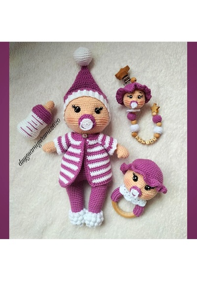 Amigurumi Emzikli Bebek Çıngırak Seti Oyuncak